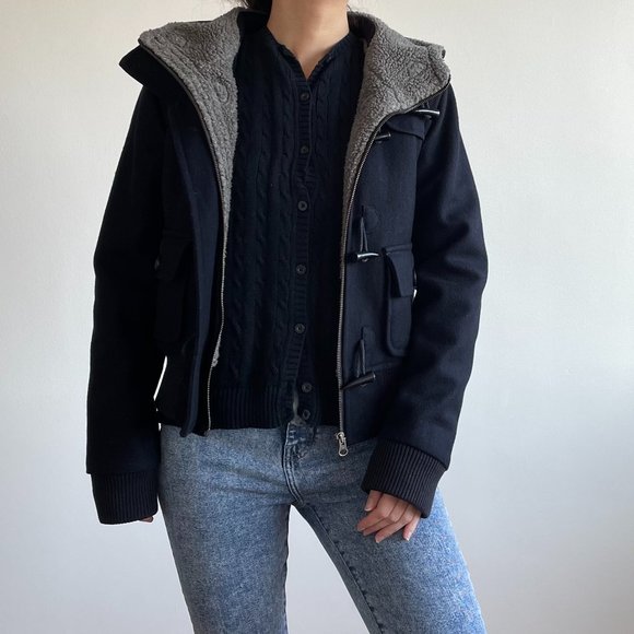 Jacob Connexion - Navy Blue Hooded Pea Coat - Picture 3 of 16